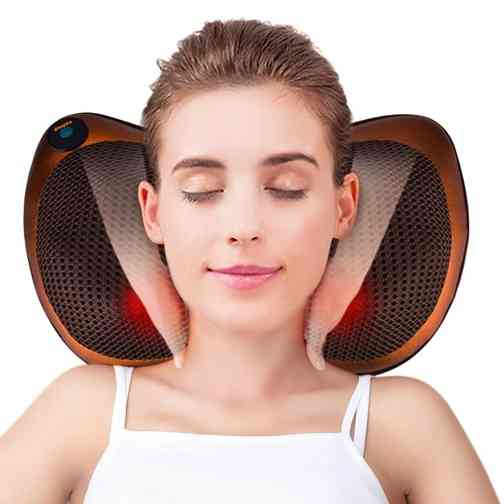 Массажная подушка инфракрасный роликовый массажер для шеи и спины Massage Pillow 19125 коричневая Киев