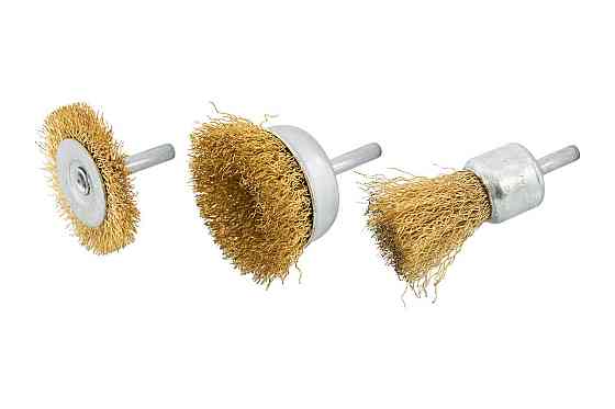 Набор щеток MASTERTOOL 3 шт - торцевая/дисковая со стержнем ¼" Ø 25/50// 50 мм из латунированной риф Харьков