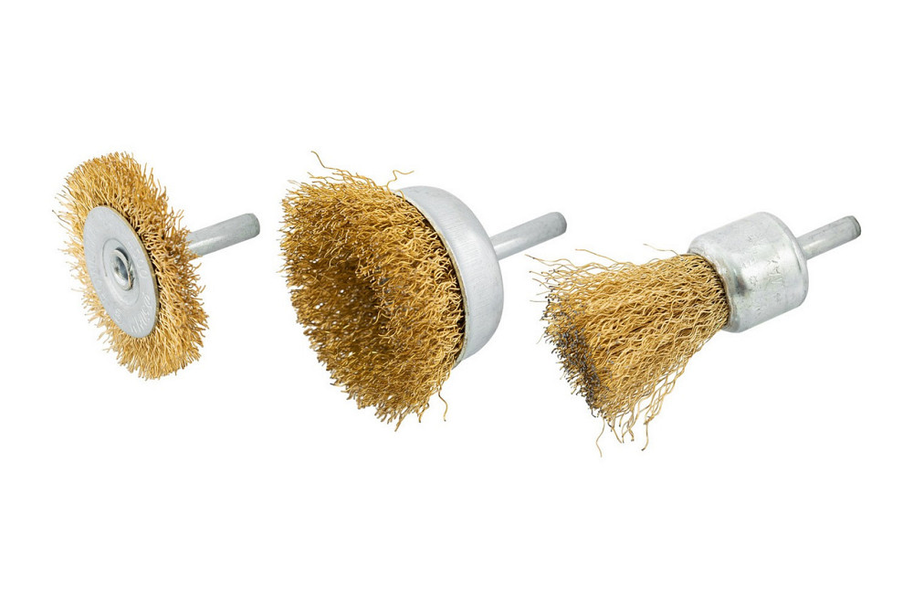 Набор щеток MASTERTOOL 3 шт - торцевая/дисковая со стержнем ¼" Ø 25/50// 50 мм из латунированной риф Харьков - изображение 5