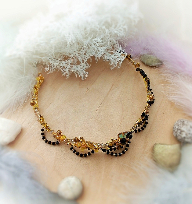 Сехмет тіара балетна корона діадема жовтий чорний двоколірна кришталева обідок обруч гнучкий косплей Луцьк - зображення 5