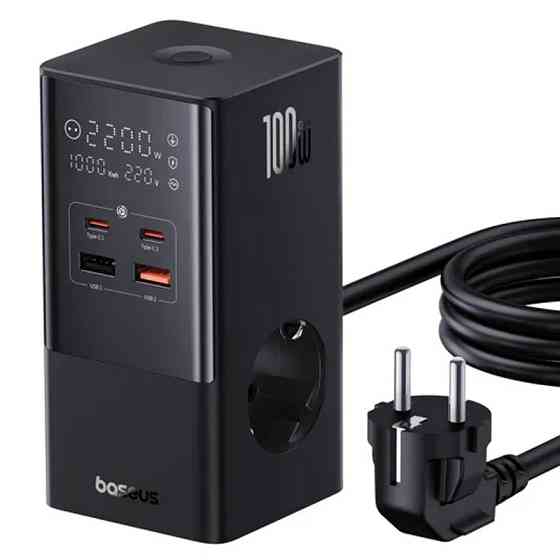 СЗУ Baseus PowerCombo Tower PowerStrip 100W (2USB-A/2C/2Socket) (1.5m) (E00023609113-00) Херсон