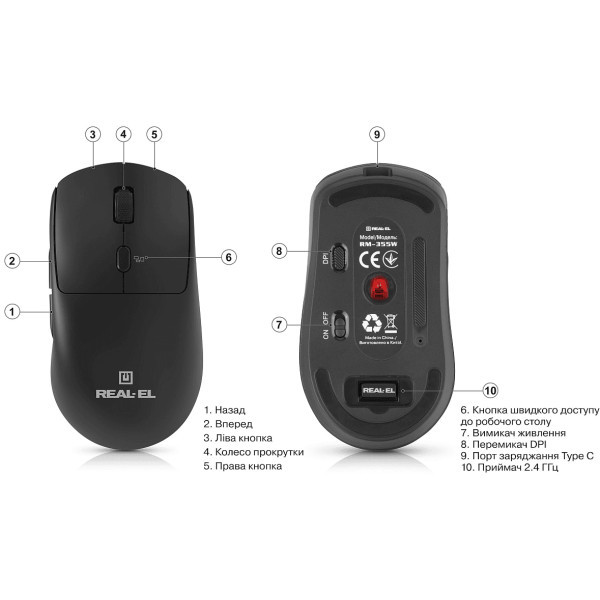 Мишка REAL-EL RM-355W Black (EL123200054) Харків - зображення 8