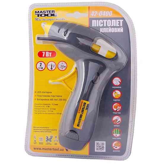 Пистолет клеевой на батарейках MASTERTOOL Ø 7.2 мм DC 6V 1.5х4 шт AA 42-0400 Харків