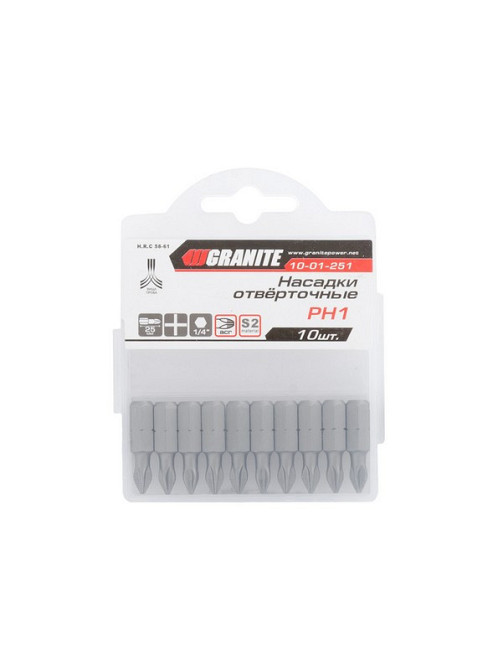 Насадка отверточная GRANITE PH1 25 мм ¼" S2 набор 10 шт 10-01-251 Харків - зображення 2