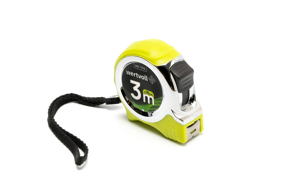Рулетка WERTVOLL 3 м х 16 мм фиксатор полотна кнопка STOP покрытие TPR нейлоновое покрытие противоск Харків - зображення 2