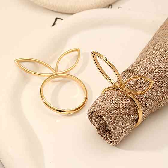 Пасхальные кольца для салфеток Leeseph с ушками золотые, набор 6 шт Одеса