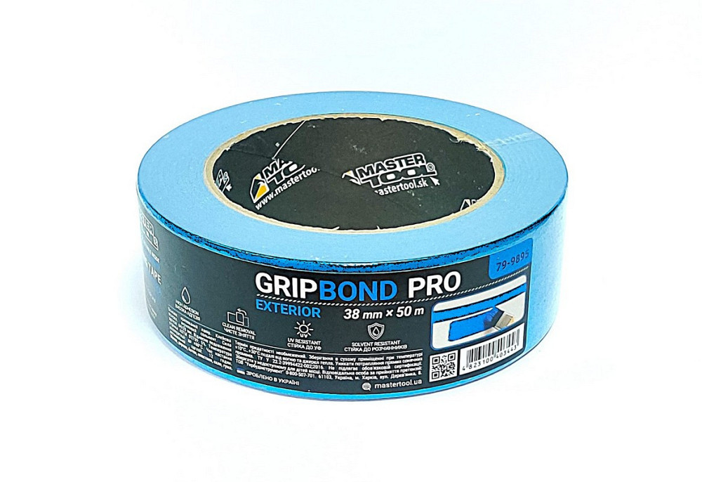 Лента малярная для фасадных работ MASTERTOOL GripBond Pro Exterior 38 мм×50 м синяя 79-9895 Харків - зображення 1