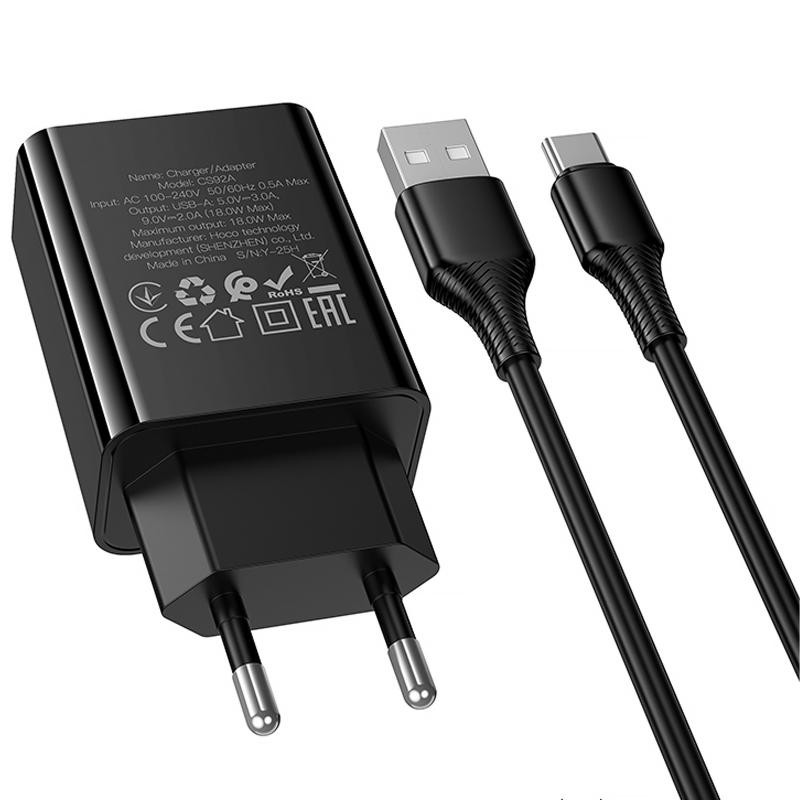 СЗУ Hoco CS92A Leader 18W+QC3.0 (1USB-A) + кабель USB to Type-C Херсон - зображення 7