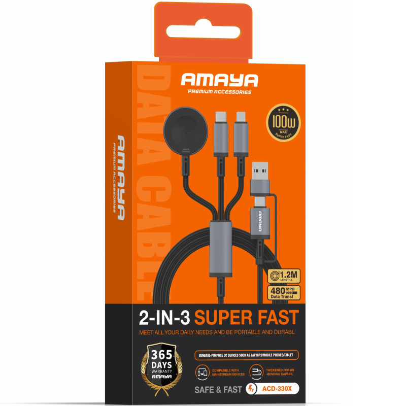 Дата кабель Amaya ACD-330X 6in1 Type-C/USB to iWatch/Lightning/Type-C 100W (1.2m) Херсон - изображение 2