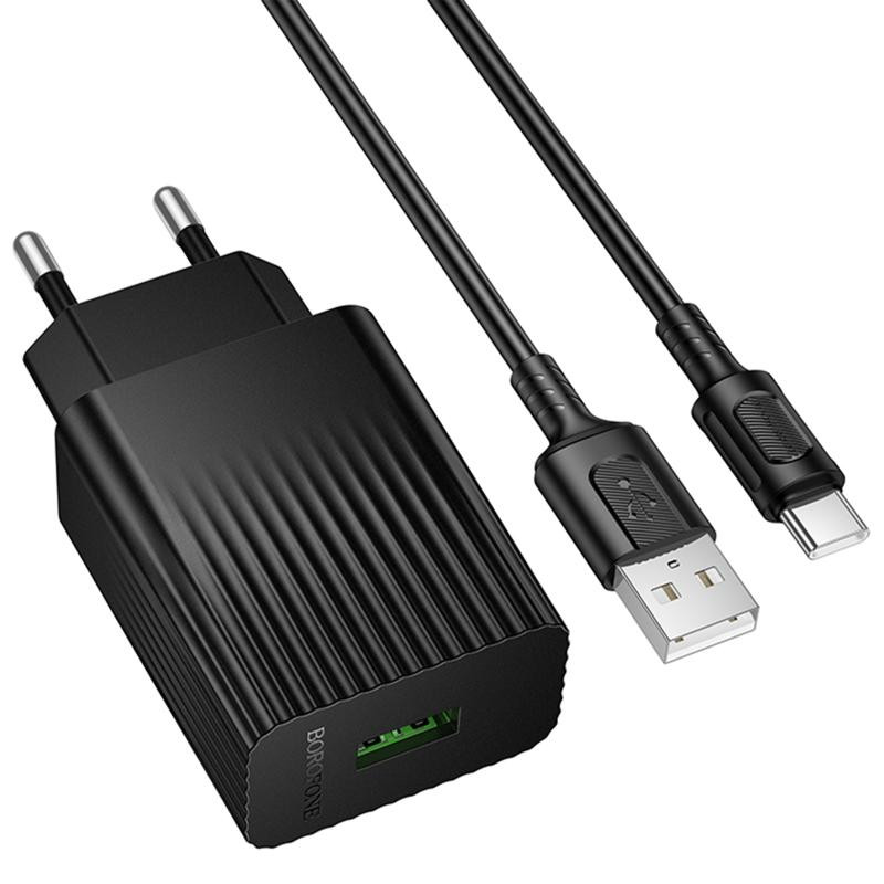 СЗУ Borofone BAS72A Source QC3.0 (1USB-A) + кабель USB to Type-C Херсон - зображення 1