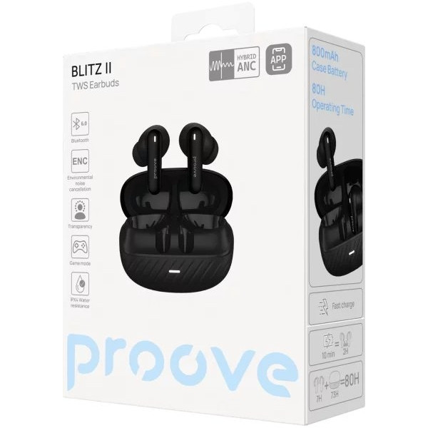 Bluetooth-гарнитура Proove Blitz II TWS with Hybrid ANC (APP) Black Matte (TWBL2001AP19) Харків - зображення 4