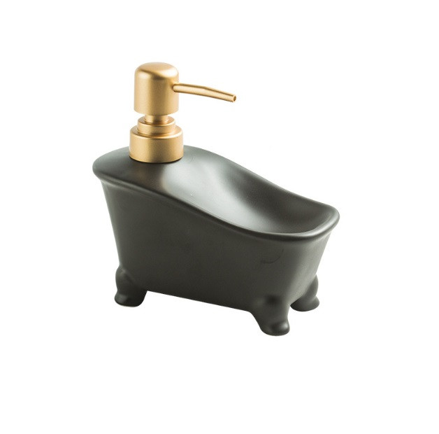 Дозатор для мила з підставкою для мочалки Однотон 11485 350 мл чорний Київ - зображення 1