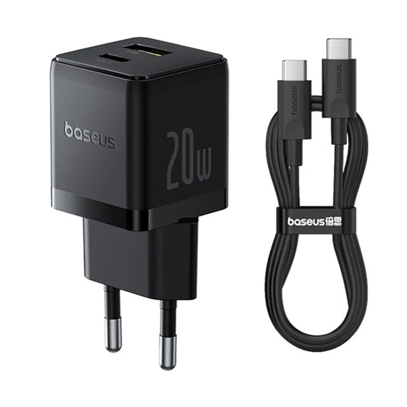 СЗУ Baseus Palm Fast Charger 20W (1USB-A/1C) + кабель Type-C to Type-C (P10111608) Херсон - изображение 1