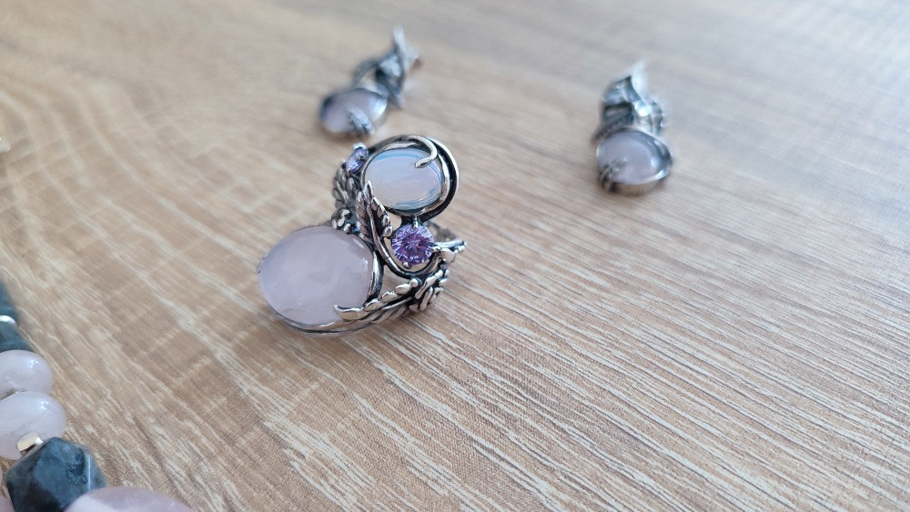 Срібний комплект з рожевим кварцем та опалом Киев - изображение 3