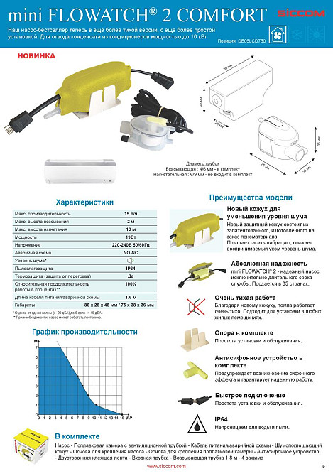 Насос для отвода конденсата SICCOM Mini Flowatch 2 COMFORT (насос для кондиционеров до 10 кВт) Киев - изображение 11