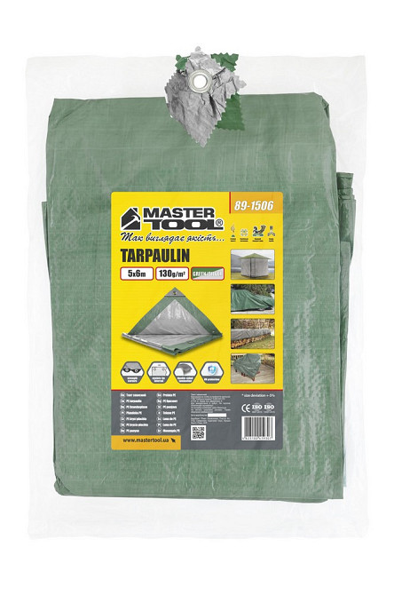 Тент универсальный MASTERTOOL TARPAULIN 5 × 6 м двухсторонний 130 г/м² Green/Silver 89-1506 Харків - зображення 8