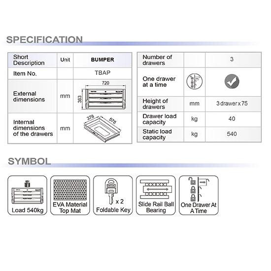 Ящик для инструмента 3 секции BUMPER SERIES (черный) TOPTUL TBAP0307 Харків - зображення 4