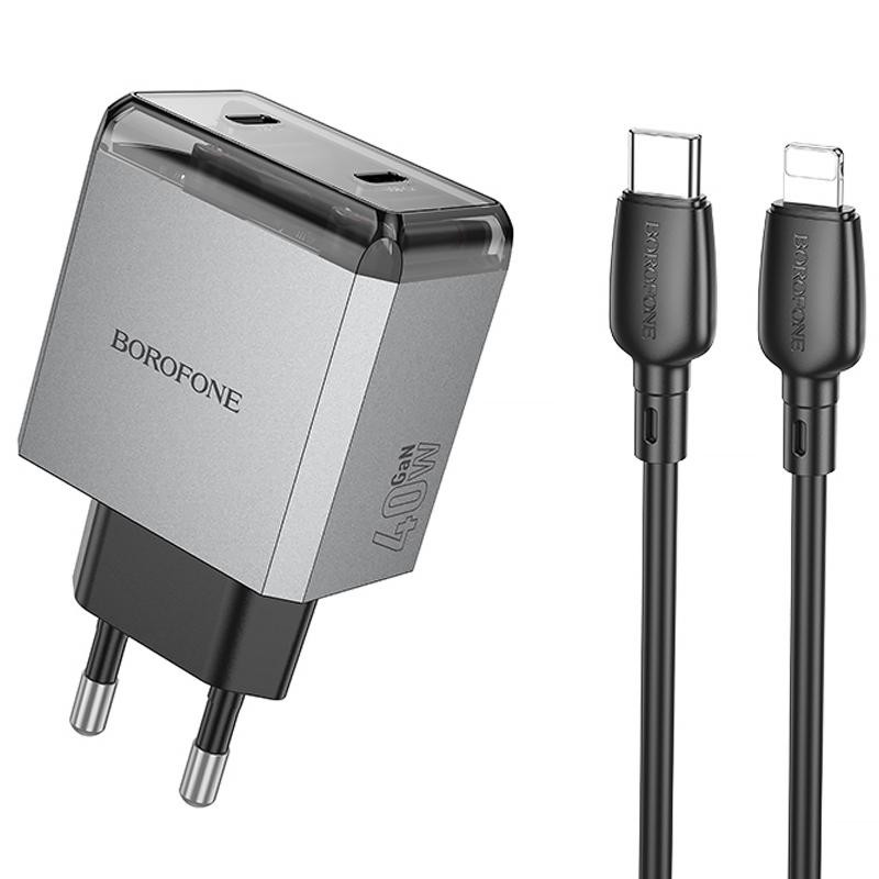 СЗУ Borofone BN21 Lena PD40W+QC3.0 (2USB-C) + кабель Type-C to Lightning Херсон - изображение 1
