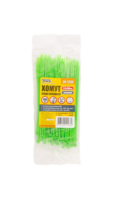 Хомут нейлоновый MASTERTOOL 2.5х150 мм 100 шт зеленый 20-1730 Харків - зображення 2