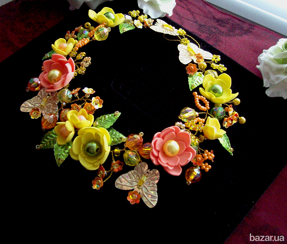 Весеннее настроение гибкий обруч венок веточка для девочки яркое украшение желтый оранж салатовый Луцьк - зображення 4