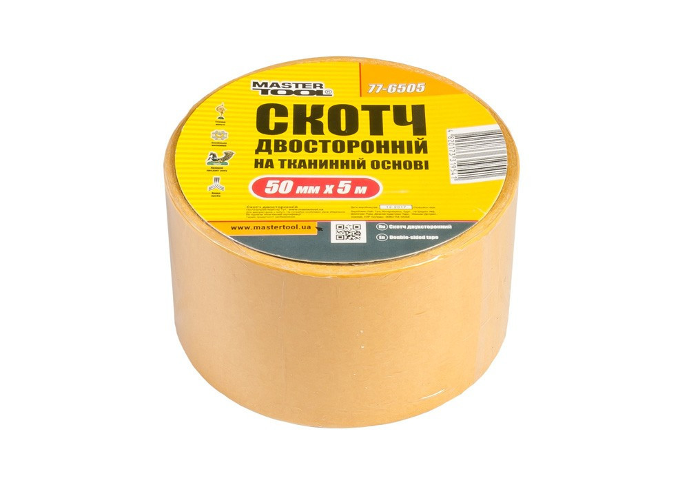 Лента двухсторонняя MASTERTOOL на тканевой основе 50 мм 5 м 77-6505 Харків - зображення 1