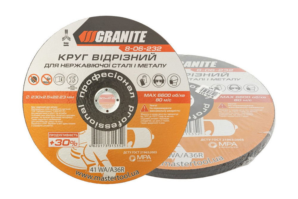 Диск абразивный отрезной для металла и нержавеющей стали GRANITE PROFI +30 230х2.5х22.2 мм 5 шт 8-06 Харьков - изображение 1