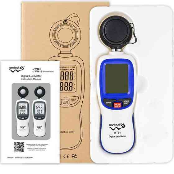 Цифровой люксметр (измеритель освещенности + термометр) Bluetooth 200000 Lux WINTACT WT81B Харьков