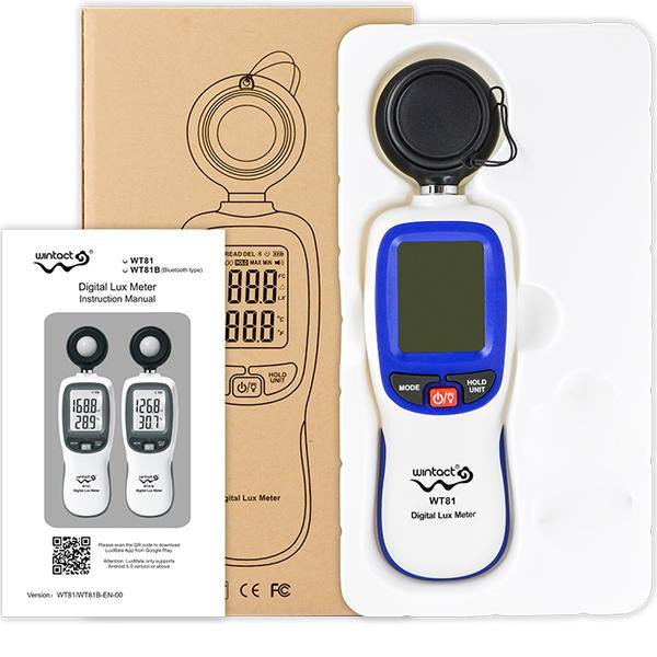 Цифровой люксметр (измеритель освещенности + термометр) Bluetooth 200000 Lux WINTACT WT81B Харьков - изображение 6
