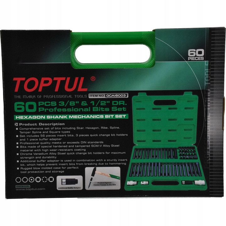 Профессиональный набор бит TORX, HEX, SPLINE, RIBE, SQ 60ед. TOPTUL GCAI6003 Харьков - изображение 12