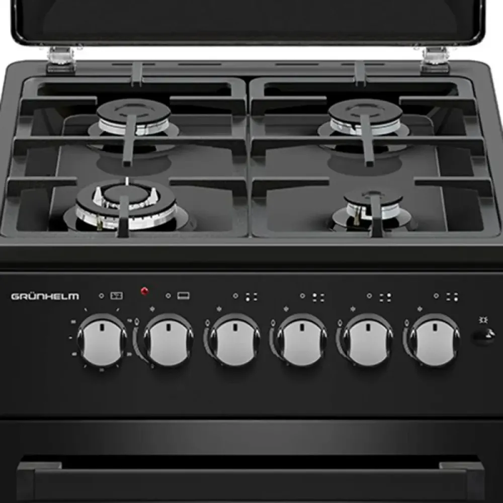 Плита кухонная газовая Grunhelm G4F56124B черная Газ-контроль Электроподжиг Газовая духовка 54 л реш Київ - зображення 3