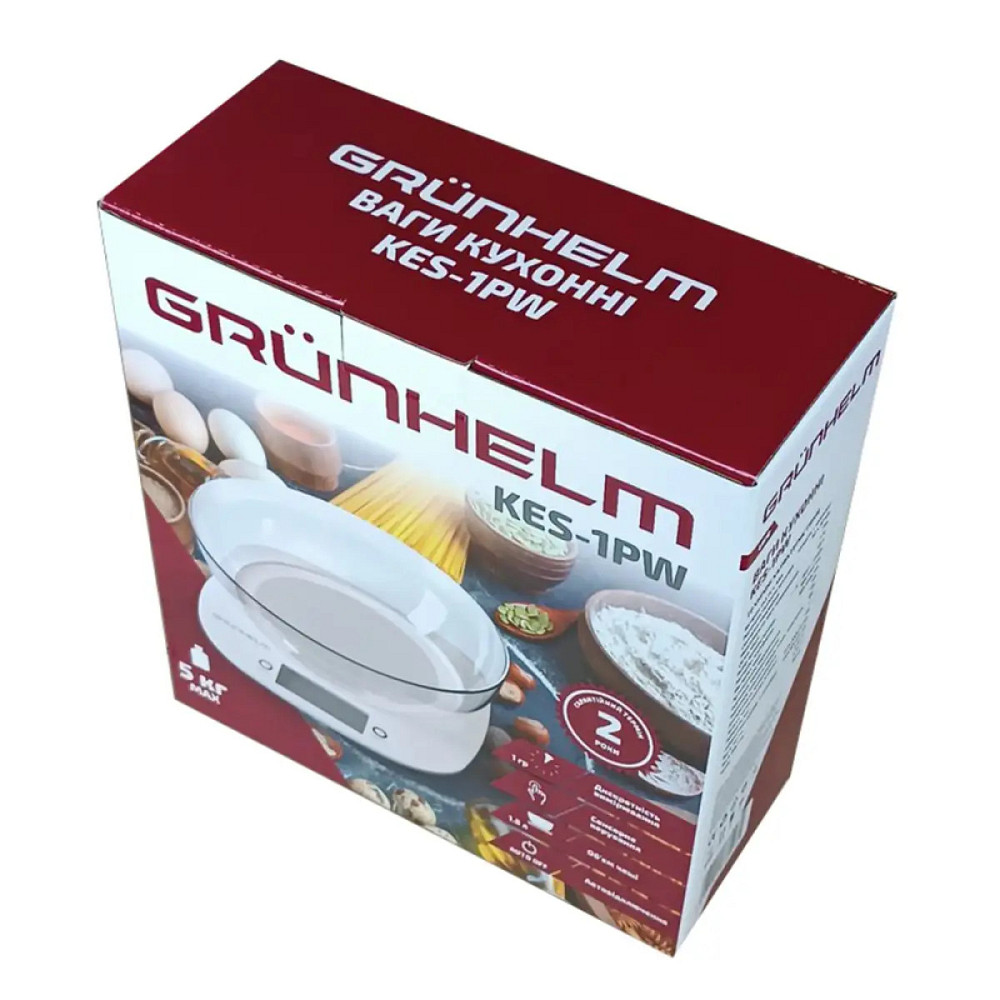 Весы кухонные с чашей Grunhelm KES-1PW 5 кг белые Київ - зображення 5