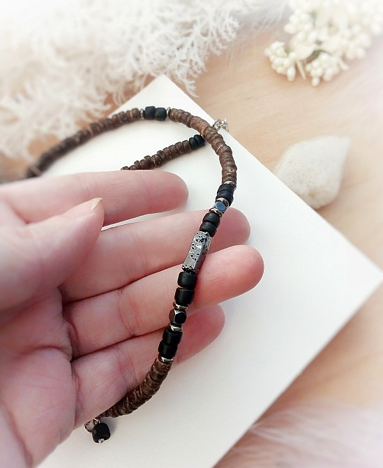 Намисто чокер кольє кокос гематит вулканіт дерев'яний коричневий чорний сталевий Луцк - изображение 6