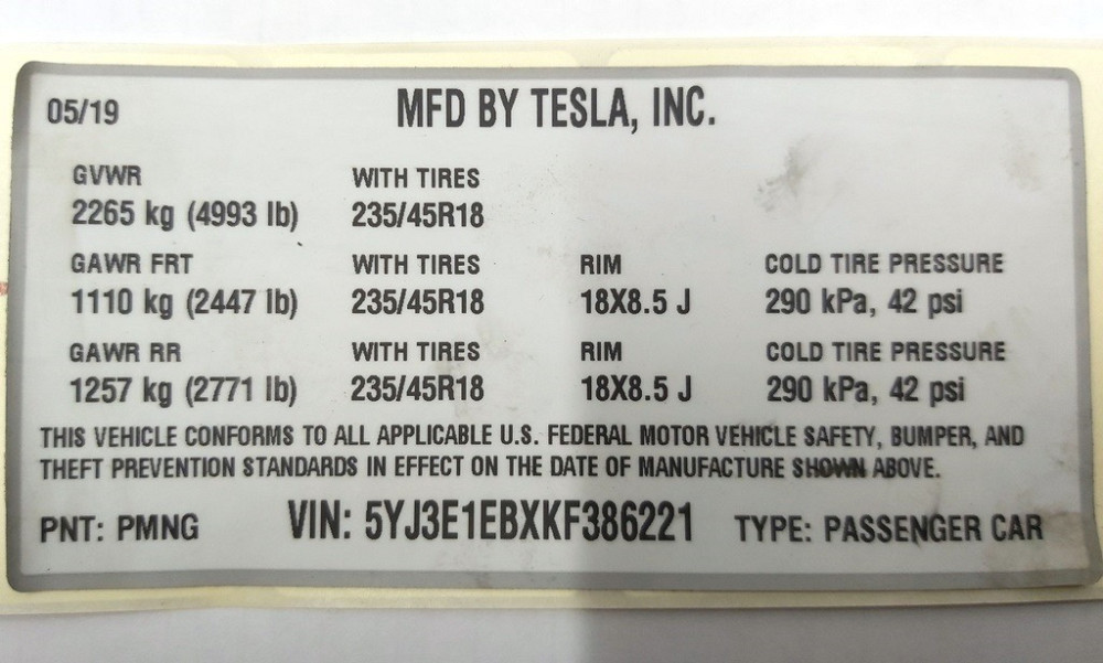 Этикетка (лейба, наклейка) основная c производственной информацией Tesla model 3 1462927-00-C Киев - изображение 1