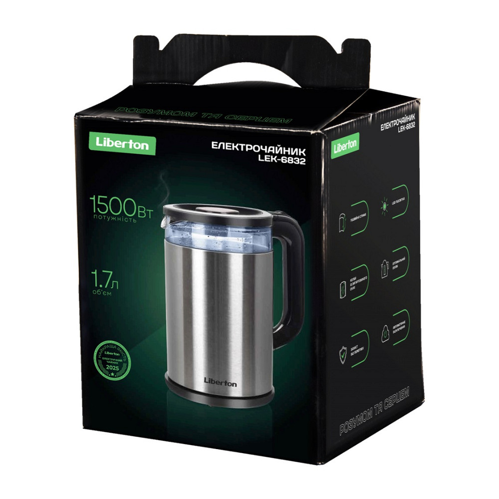 Электрочайник Liberton LEK-6832 1.7 л серебристый Київ - зображення 2