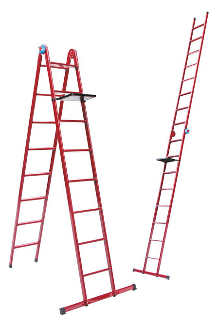 Лестница универсальная металлическая ГОСПОДАР 8 ступенек со столиком h 2150/4740 мм max 150 кг 79-10 Харьков - изображение 1