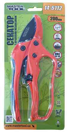 Секатор садовый MASTERTOOL с наковальней храповый 200 мм ручки из алюминия с покрытием TPR лезвие те Харків