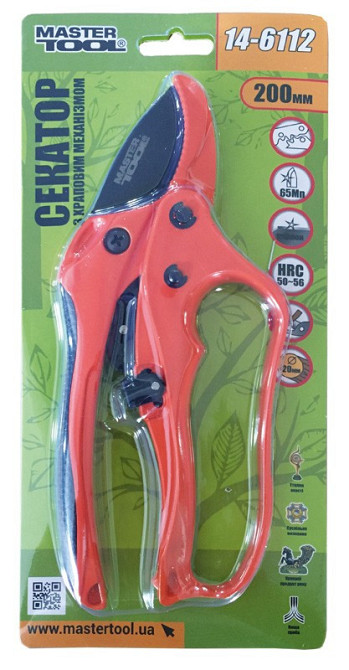 Секатор садовый MASTERTOOL с наковальней храповый 200 мм ручки из алюминия с покрытием TPR лезвие те Харків - зображення 2