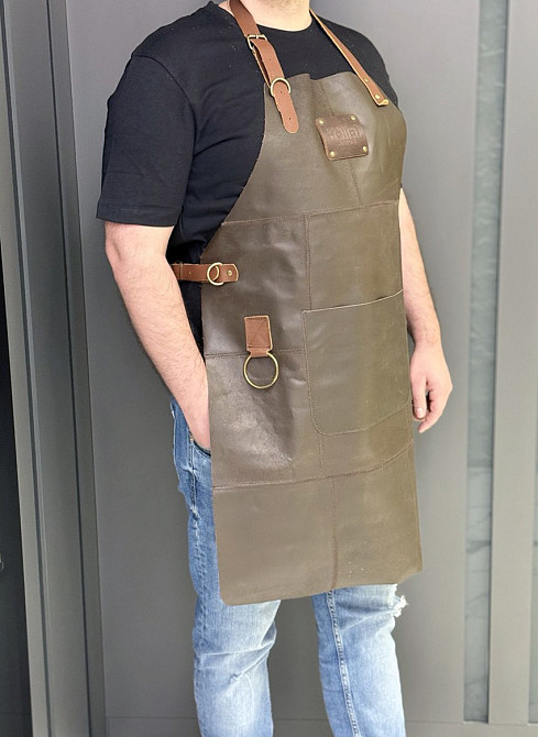 Фартук из натуральной кожи коричневый HollaApron Brown Харків - зображення 4