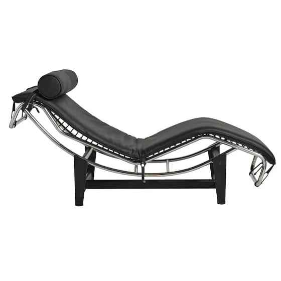 Шезлонг Лекор шкірозамінник, нержавіюча сталь, чорний Дніпро