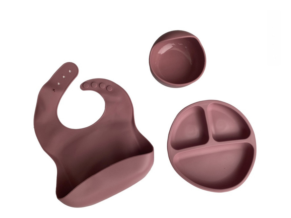 Детский силиконовый набор посуды для кормления бордовый 12 предметов Киев - изображение 7