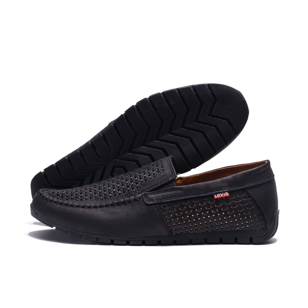 Мужские летние кожаные мокасины  LS перфорация Black Киев - изображение 1