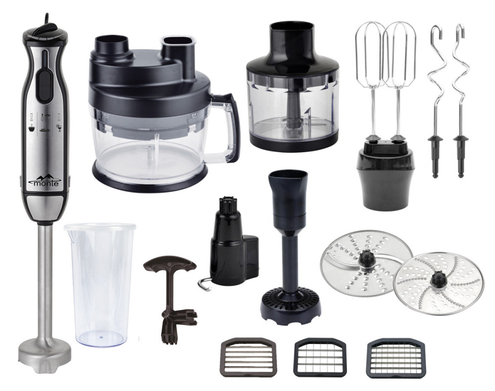 Блендер погружной в наборе Monte MT-1922 1000 Вт черный Киев - изображение 1