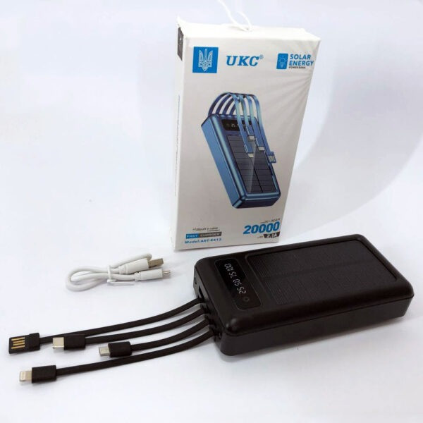 Портативний зарядний пристрій на 20000mAh, Power Bank на сонячній батареї, Колір: чорний синiй Одеса - зображення 7