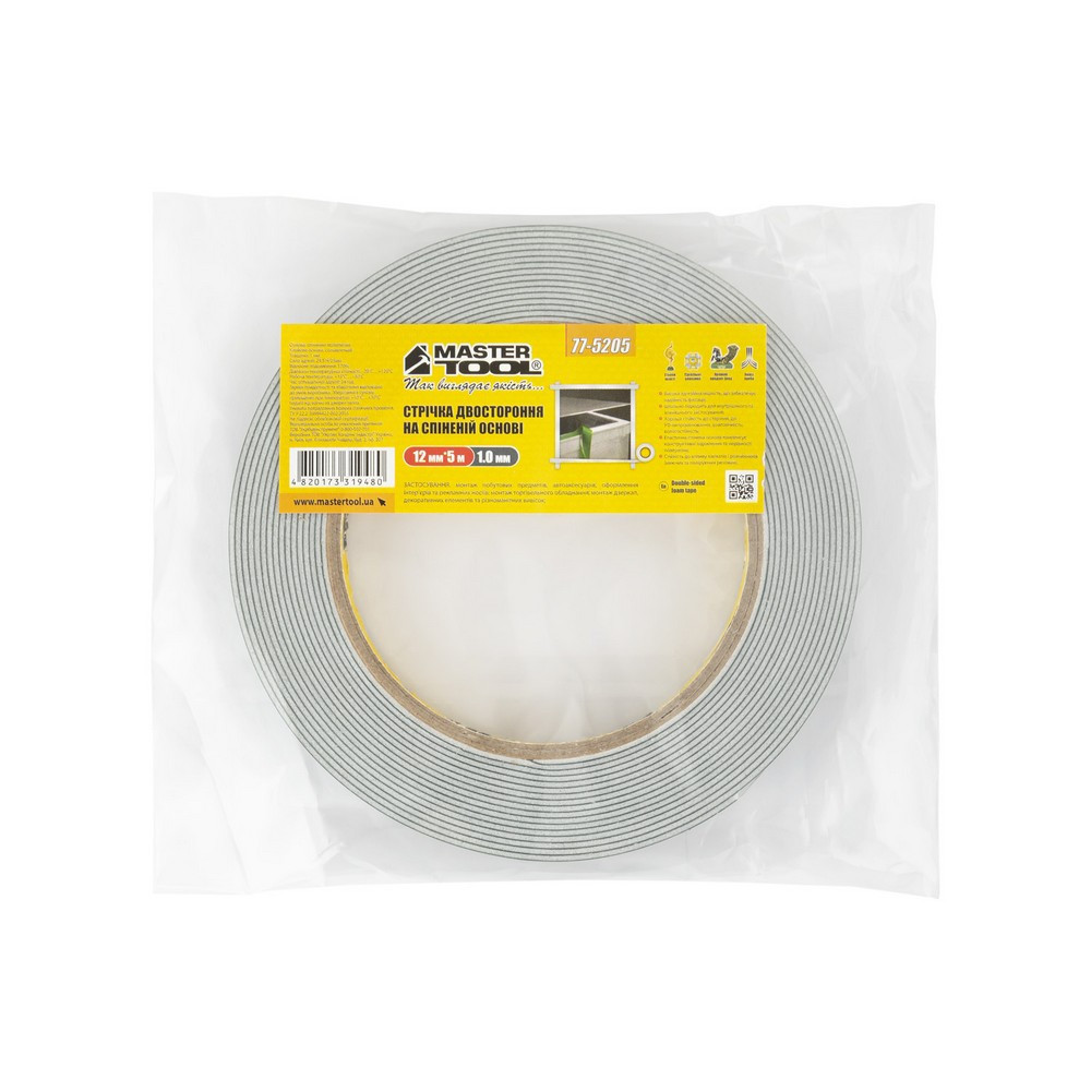 Лента двухсторонняя MASTERTOOL на вспененной основе 12 мм 5 м 77-5205 Харьков - изображение 3