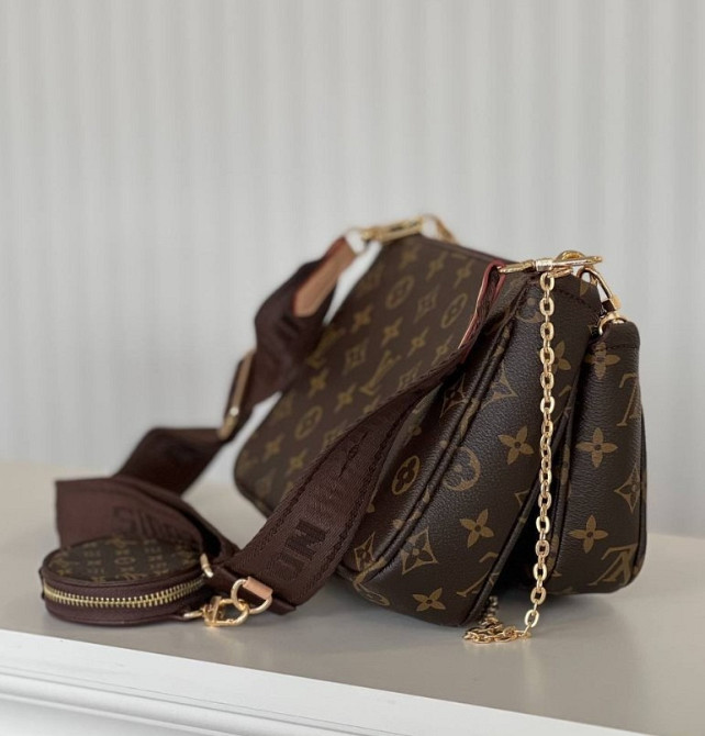 сумка louis vuitton: женская кроссбоди Люкс Pochette Multi Brown Leather TR00012 Київ - зображення 2