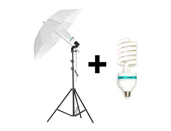 Компактний набір для фото- та відеозйомки: стійка, кріплення, парасолька, лампа Вышгород