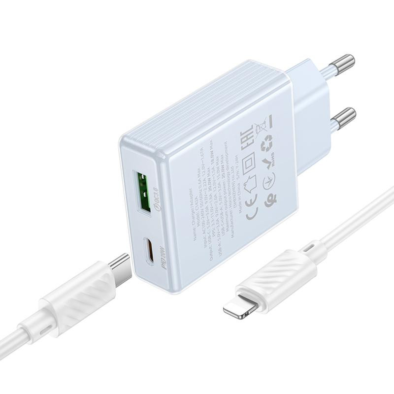 СЗУ Hoco C142A Direct PD20W+QC3.0 (1USB-A/1C) + кабель Type-C to Lightning Херсон - изображение 3