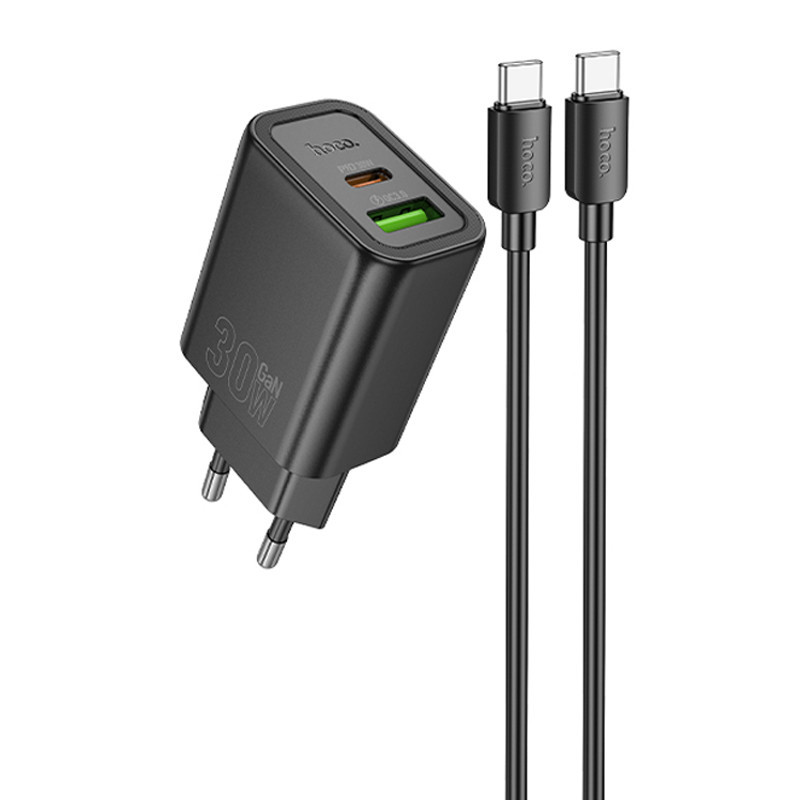СЗУ Hoco N63 Gentle PD30W+QC3.0 (1USB-A/1C) + кабель Type-C to Type-C Херсон - изображение 1