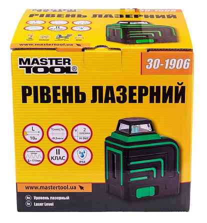 Уровень лазерный MASTERTOOL 10 м ±0.2 мм/м 2 гол H/V/H+V H360°/V110° ±3° GREEN/510 нм класс II IP54  Харків