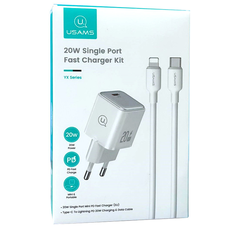 СЗУ Usams US-CC186 PD30W (1USB-C) + кабель Type-C to Lightning Херсон - изображение 5